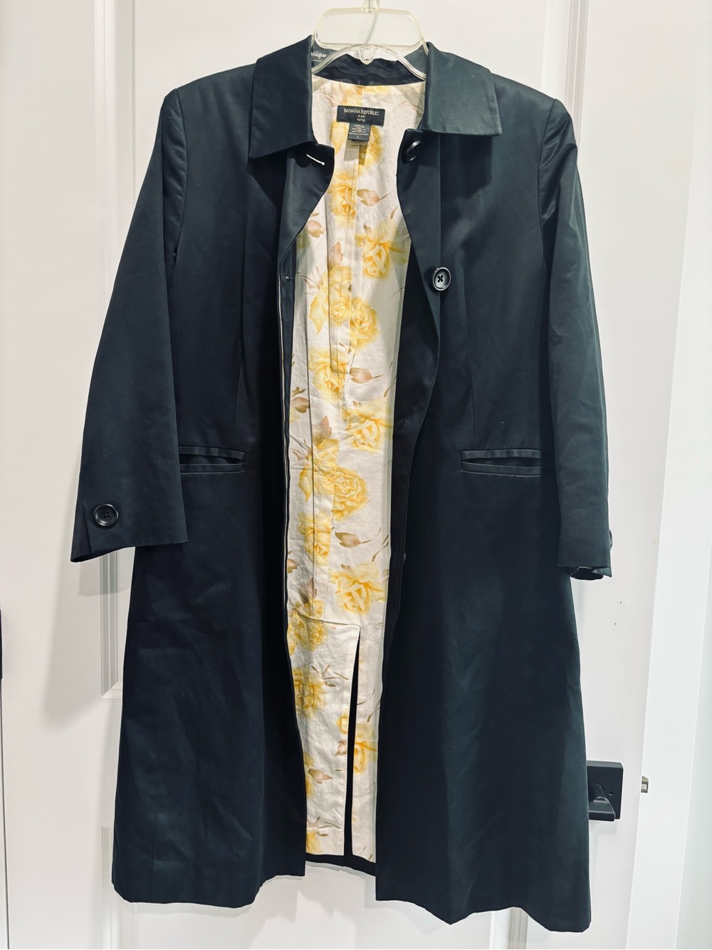 Banana Republic Black Coat with Yellow Floral Lining